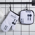 Thickened oven mitt and pot holder set with black grid and kitchen tool print - Grid/Kitchen