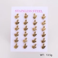 Set of 24 gold stainless steel swan earrings displayed on a white product card - Swan Shape