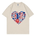 T-shirt oversize en coton beige avec motif cœur composé du drapeau US et d'un aigle - Poche zippée