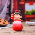 Cute tumbler figurine of a girl in red traditional dress holding a gold ingot - 1088-45 Holding Money Bag (Small)