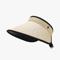 Beigefarbener Stroh-Sonnenhut mit breiter Krempe, schwarzem Rand und UV-Schutz-Band - Beige