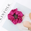 Lustrous rose red satin scrunchie shown on a minimalist Kinfolk magazine background - 23#-Rose Red