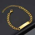 Minimalist 18K gold plated stainless steel ID bar bracelet with adjustable Cuban chain link - Gold