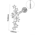 Silver stainless steel star labret stud with zircon stones and 16.66mm length detail - 1X8mm (Push-in) / Staggered Star Style (#14)
