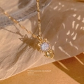 Collana minimalista gatto in argento con ciondolo in zircone e finitura dorata lucida - Oro