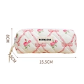 White quilted floral cosmetic bag with pink roses and size dimensions 15.5x8x7.5cm - Pink Floral Bow Octagonal