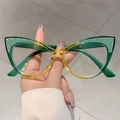 Cat eye glasses with green yellow gradient frame and glitter decor for women - Green Yellow Contrast Frame with Green Glitter