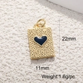 Detailed view of a gold-plated rectangular charm with 11x22mm size dimensions - Textured Rectangle Blue Heart