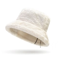 Chapeau bob en peluche blanc crème pour femme en fausse fourrure douce d'hiver - Beige Clair