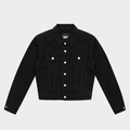 Dettaglio giacca di denim nero con bottoni argento, tasche a pattina e vestibilità slim - XS / Denim Nero
