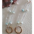 Short pearlescent bead handbag strap with blue and pink pearls and gold spring clasps - 50cm / Mermaid Pearl Double Row [Gold Buckle]