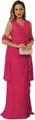 Elegant rose pink V-neck chiffon evening gown with matching shawl and side drape - US size 2 / Top And Bottom / Rose Red