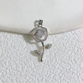 Silver rose flower pendant featuring clear zircon inlay and delicate petal details - Silver Pave Rose
