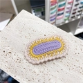 Handmade crochet hair clip featuring purple and yellow oval knit patterns for women - 5# Pink Edge Oval Purple