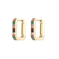 Gold hoop earrings with rectangular multi-color rainbow gemstones in a sleek variant - 14K Gold + Multi-color Zirconia