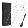 Stainless steel BBQ skewer set with 3-prong forks, silicone brush and storage bag - 2 Forks + Oxford Bag + Silicone Brush