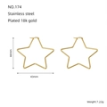 Polished 18K gold plated stainless steel star hoop earrings with 44mm height and 43mm width - Small / Gold