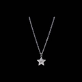 Minimalist silver pentagram star pendant necklace with radial texture on black background - Star
