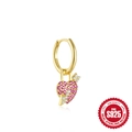 925 Sterling Silber Herz Pfeil Creolen mit rosa und weißen Zirkonia Steinen besetzt - Herz und Pfeil / Gold