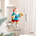 Creative fitness Santa Claus ornament in blue shirt lifting dumbbells for Christmas tree - Santa with Dumbbells