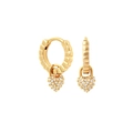 Golden heart drop earrings with pave zircons and wavy texture hoops for women - 35-Gold Ripple Heart
