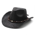 Zwarte western cowboyhoed van kunstleer met gevlochten band en blauw Evil Eye embleem - Cowboy Kroon / Zwart