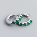 Orecchini a cerchio in argento S925 con cinque zirconi verdi dal taglio rotondo - Oro Bianco (Zircone Verde)