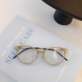 Retro khaki round frame glasses with anti-blue light lenses and metal temples - Solid Grey