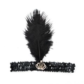 Black sequin 1920s headband with tall feather, crown ornament, and amber gemstone - Feather Sequin - Crown Coffee