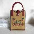 Yellow knit handbag with red handles and festive Merry Christmas pattern - Christmas Letter Ginger Yellow