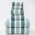 Lot de 6 serviettes de bain en coton à rayures bleu et blanc empilées avec soin - Ensemble de 6 Pièces Vert Émeraude (Rayures Larges)