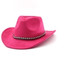 Cappello da cowboy rosa in finta pelle scamosciata con fascia borchiata nera - M (56-58cm) / Rosa Rosso