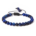 Adjustable hand-woven bracelet with 6mm dark blue tiger eye stone beads and black cord - 6mm (Stretchable) / Lapis Tiger Eye
