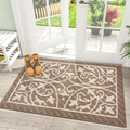 Felpudo rectangular de polipropileno marrón con motivo floral blanco en suelo de madera - 50*80cm / Estilo Huahailan / Beige Marrón