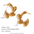 Retro hollow geometric striped hoop earrings in 18K gold plated stainless steel - Four Teardrop Swirl Stud Earrings - Gold