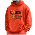 Orangefarbener Hoodie mit Cousin Crew Truthahn-Print und Kängurutasche für Damen und Herren - S / Cousin Crew Truthahn Druck / Orange