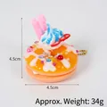 Porte-clés donut jaune vif avec crème bleue et perles, taille 4,5 cm, poids de 34g - Décoration beignet perle artificielle (avec chaîne à billes dorée) / 4.50cm / Jaune