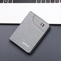 Slim grey canvas bifold wallet for men featuring julizeon logo and tricolor ribbon detail - 119 Vertical / Gray