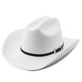 Classic white felt western cowboy hat with black leather band and silver buckle detail - M(56-58CM) Adjustable / White with White Binding