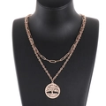Collar doble capa árbol de la vida oro rosa con cadena de clip y colgante calado - Oro rosa