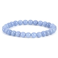 Elastic 6mm light blue natural stone beaded bracelet with polished round crystal beads - Aquamarine