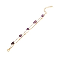 Double-layer gold bracelet featuring purple natural stones and delicate white pearls - 5# Amethyst