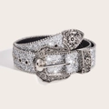 Cintura argento con stelle e paillettes, fibbia floreale vintage per abiti - Argento Rosa