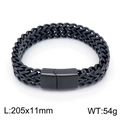 Black double-row woven stainless steel bracelet with square clasp, 205mm long and 11mm wide - 20.5CM / Glossy Black