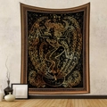 Detail view of Bohemian tapestry featuring golden goddess and nature motifs on dark background - 73X95CM / Brushed Fabric / Mystical Goddess-GT106502