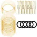 Hair styling accessory set with light gold hairnets, U-shaped clips, and black elastic bands - Gold 65-Piece Set / Gold