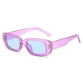Retro rectangle sunglasses featuring a translucent pink frame and blue tinted lenses - Transparent Purple Frame Purple Lens