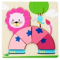 3D wooden lion puzzle for toddlers with rainbow patterns and star details in pink shades - Lion Style 2