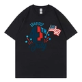T-shirt noir à col rond avec motif Happy 4th of July et éléments du drapeau américain - Noir (Happy 4th of July)