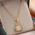 Elegante 18k vergoldete Halskette mit Katzenauge-Herzanhänger in einer Schmuckbox - 9291-Gold